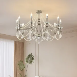 Iron Glass Chandelier Pearl Candle Accents Adjustable Pendant Light for Living Room Bedroom Restaurant Ceiling Hanging High-end