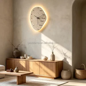 Irregular Wabi Sabi Travertine Wall Clock LED Decor Wall Light for Living Room Entryway Bedroom Home Decor Wall Sconce