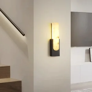 Italian Luxury Copper Marble LED Decorative Wall Lamp Rectangular Shade for Bedroom Foyer Dining Room Lighting