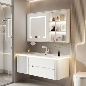 Italian Minimalist Multi layer Plywood Bathroom Cabinet High end Smart Mirror Vanity Set OEM ODM