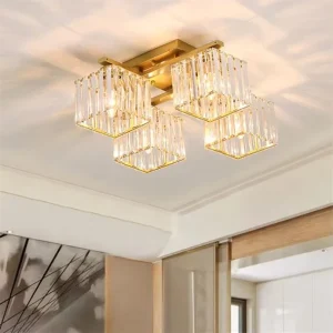 Italian Style Modern Minimalist Square Crystal Ceiling Light for Dining Room Living Room Bedroom