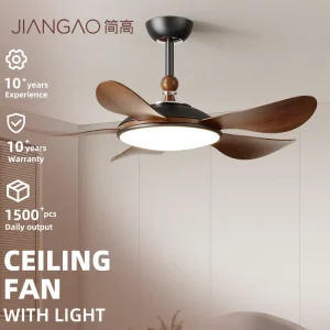 JIANGAO ZYS3048 Adjustable Downrod Ceiling Fan Light 5 Walnut Blades Dual Color Mid Century Decor Lamp and Remote Control