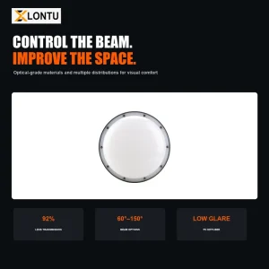 JM7215 LED High Bay Light IP66 IK08 130lm/W 60-150 Degree AC DC 220V for Boiler Room Corridor Fixed Mount