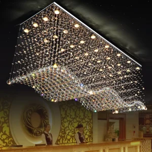 JYLIGHTING Customized Modern Wave Rectangular String Crystal Ceiling Lamp Hotel Engineering Hanging Chandeliers & Pendant Lights