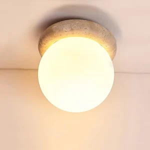 Japan Wabi Sabi E27 LED Lamp Warm Yellow Travertine Ceiling Light