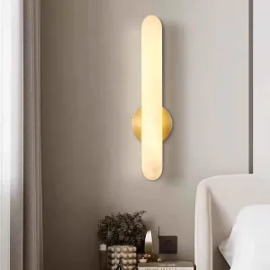 Japandi Natural Alabaster Wall Sconce Minimalist Stone H40 cm Wall Light Fixture for Luxury Hotel Bedside Bedroom Decor Lamp