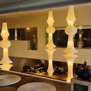 Japanese Minimalist Handmade Rice Paper Iron AC Hotel Pendant Lamp Chandelier Creative Mall Home Decoration Middle