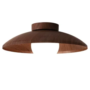 Japanese Walnut UFO Ceiling Light IP44 Corridor Aisle Fixture with Wood Base AC Power Source