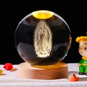 Jesus Crystal Ball LED Natural Oak Wooden Round Shape USB Charge 3D Night Lights Rood Decor for Christmas Kids Gift Table Lamp