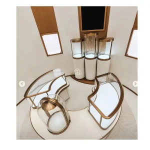 Jewelry Store Glass Jewelry Display Cabinet Electroplated Stainless Steel Customized Color