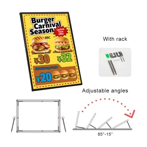 K-1001 Custom Rectangle LED Light Box Aluminum Snap Frame Ultra Slim Tempered Glass Decorative Restaurant Menu Movie OEM