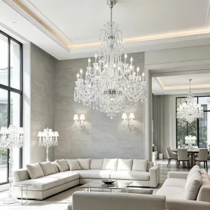 K9 Crystal Candle Shape Ceiling Luxury Pendant Light Modern Light Set Hotel Chandelier Light for High Ceilings
