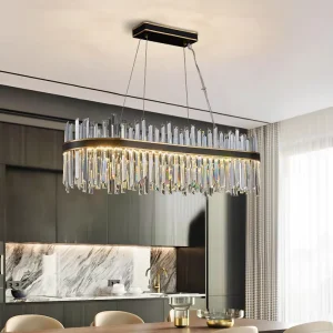 K9 Crystal Chandelier Black Finish Living Room Dining Room Round Crystal Ring Black LED Indoor Dimmable Pendant Light