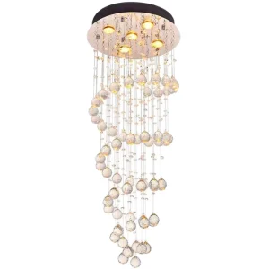 K9 Crystal Luxury LED Pendant Light Long Hanging Chandelier with Stainless Steel Shade 6000K Daylight for Living Room
