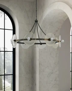 KALUX LED Modern Black Pendant Light Adjustable Height Glass Chandelier 2 Year Warranty Warm White for Villa Living Room Bedroom