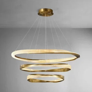 LED Aluminum Pendant Lamp with Remote Control Gold Ring Ceiling Chandelier for Living Room Bedroom Dining Room Kitchen