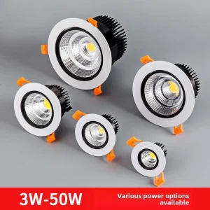 LED Anti-Glare Embedded Aluminum Spotlight Three-Color Dimming COB Light Source CRI 95 for Clothing Store Shopping Mall Hotel