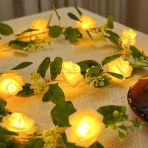 LED Artificial Rose Lamp with Colorful Light String Romantic Desktop Decor for Christmas Interior Decoration and Party Lighting
