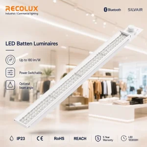 LED Batten Luminaire with 30 60 90 Beam Angle PMMA Optic Batten Fixture for Shop and Exhibition Hall