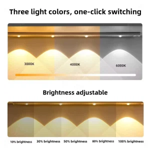 LED Cabinet Light with PIR Motion Sensor 3 Colors Cat Eye Effect Dimmable USB C Rechargeable Magnetic Closet Light Bar