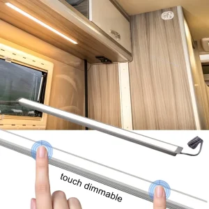 LED Cabinet Profile Light 12V Touch Dimmable Aluminum Strip Lamp Recessed Linear Lighting for Wardrobe RV Marine Caravan