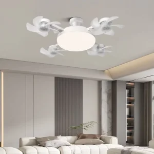 LED Ceiling Drone Fan Light Plastic 1 1/4-Inch Energy Saving Soundless Remote Control Modern Design Bedroom Kitchen Living Room