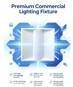 LED Ceiling Troffer Light, Indoor Lighting Fixture for Office & Commercial Workshop