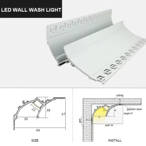 LED Ceiling Wall Wash Light Aluminum Profile Curved Extruded Channel for Gypsum Drywall Linear Light Bedroom Living Room