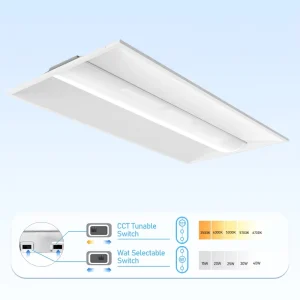 LED Center Basket Curved Troffer Panel Light Fixture 1 by 4ft 2 by 4 ft 5CCT Power Tunable UL Drop Ceiling Office Light