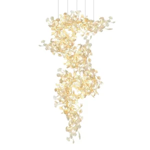LED Chandelier Pendant Light Modern 3D Printed Flower for Luxury Banquet Halls Hotel Duplex LED Lamp Adjustable Height