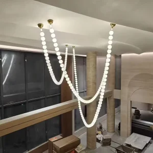 LED Chandeliers Modern Long Necklace Stairs Chandelier Lights for Living Room Wedding Hotel Large Pendant Light