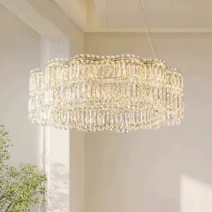 LED Crystal Chandelier Height Adjustable Suitable for Living Rooms Dining Rooms Chandelier Pendant Light Modern Stainless Steel