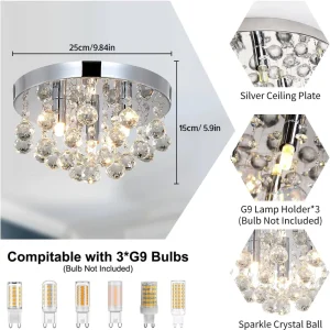 LED Crystal and Iron Chandelier Silver Crystal Ceiling Light 25cm Nordic Lighting for Hallways and Foyers