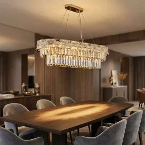 LED Dimmable Pendant Light Fixture Modern Crystal Chandelier for Dining Living Room Kitchen Island Oval Shape