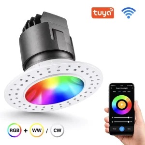 LED Downlight Dimmable 12w Smart Control for Hotel Commercial Recessed CEILING Light RGBIC Dual Zone App Wafer