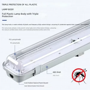 LED Emergency Single-Tube Tri-Proof Light Double-Tube Warehouse LED Strip Light IP65 Waterproof 40W 12-Meter Housing Light