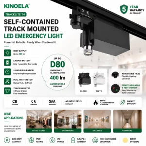 LED Emergency Track Luminaire 400lm Rechargeable LiFePO4 Battery 3 Hour CB CE SAA AS NZS2293 Factory