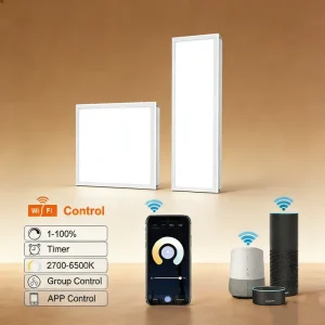 LED Flat Panel Commercial Smart LED Panel Light Dimmable Via Wifi APP 600x600mm 1200x600mm IP40 Office Lighting