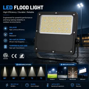 LED Flood Light 130LM W IP66 Waterproof Outdoor Lighting Fixture ETL Commercial Flood Lamp With Die Cast Aluminum Housing