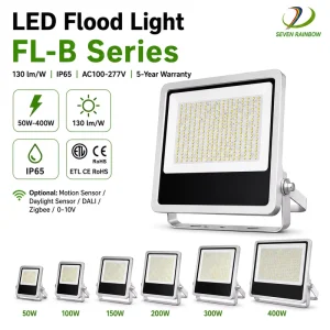 LED Flood Light 130lm/W IP65 Motion Sensor DALI 0-10V Outdoor Commercial Lighting ETL CE RoHS 5 Years Warranty