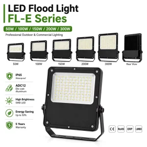 LED Flood Light 150W 200W 300W 130lm/W IP65 IK08 Outdoor Commercial Lighting CE RoHS