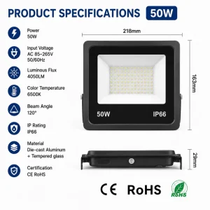 LED Flood Light Outdoor Commercial Industrial Floodlight 50W 100W 200W for Garden Yard Garage Warehouse Security Lighting