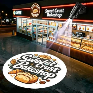 LED Floor Projector Lamp Restaurant Entrance with Custom Logo and Branding Storefront Ground Floor Wall Sign Outdoor Waterproof