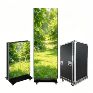 LED Folding Poster Display with 4 Wheels Movable Floor Stand for Retail Store Advertising Screen IP54 Rated