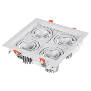 LED Four Head Square Spotlight Recessed Iron Surface Mounted Ceiling Grille COB Canister Downlight with Ra 95