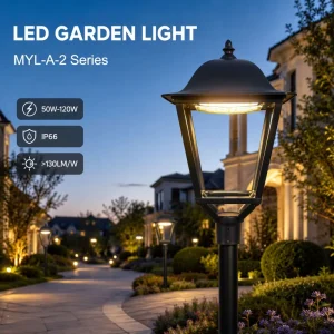 LED Garden Light 50W to 120W IP66 Post Top Lamp for Villa Driveway Residential Estate and Landscape Walkway Project Use