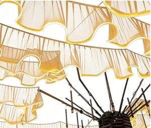 LED Glow in the Dark Luminous Wave Illuminated Canopy Modern Minimalist Mesh Fabric Wedding Banquet Ceiling Decoration