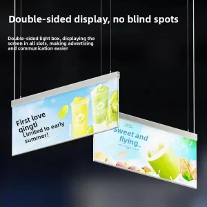 LED Illuminated Aluminum Alloy Silver Hanging Tag Pull-out Light Box Double-sided Display Advertising Sign for Signage