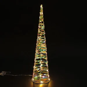 LED Iridescent Cone Tower Light Iron Frame Prismatic Cone Tree Lamp Rainbow Glow Tabletop Christmas Decoration for Holiday