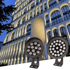 LED Landscape Spotlight 9W 12W 18W 24W DMX512 IP65 Outdoor Adjustable Beam Flood Light for Architectural Building Lighting